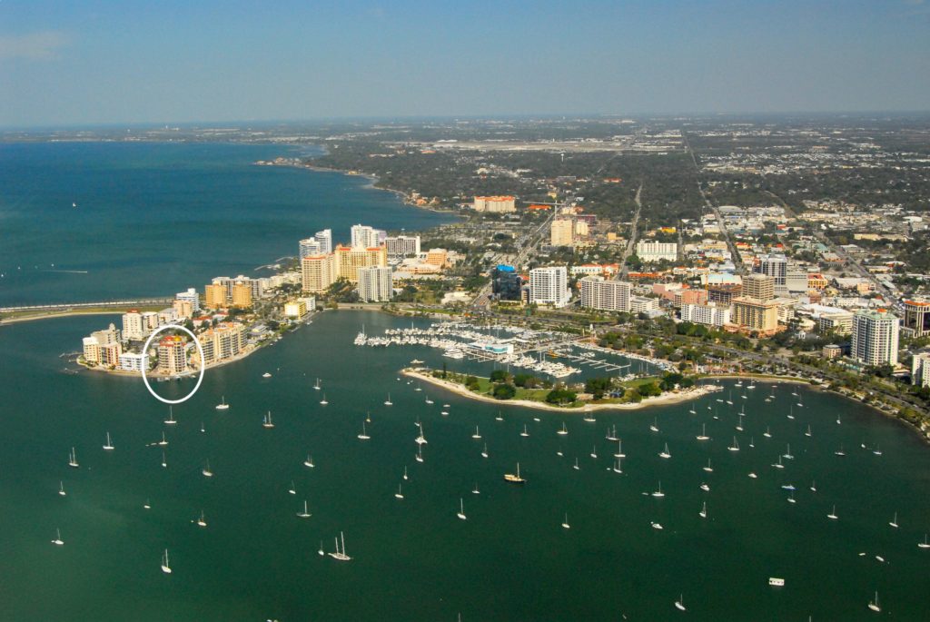Grande Riviera Condos for Sale | Golden Gate Point Sarasota 1 Grande Riviera in Downtown Sarasota Aerial