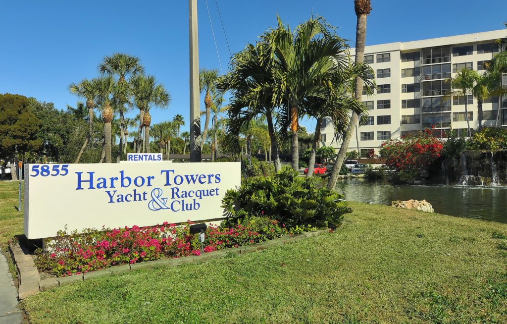 Harbor Towers Condos for Sale | Siesta Key Florida 2 Harbor Towers Yacht Racquet Club in Siesta Key Entrance Sign